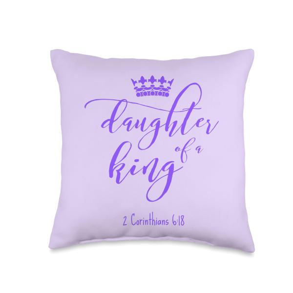 Christian Daughter King Child God Crown Bible Verse Purple Throw Pillow