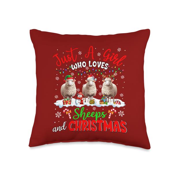 A Girl Loves Sheeps And Christmas Three Santa Elf Farmer Throw Pillow