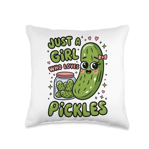 Just A Girl Who Loves Pickles Cute Cucumber Food Lover Throw Pillow