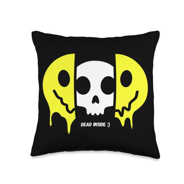 Dead Inside Melting Split Open Smile Happy Face Skull Throw Pillow
