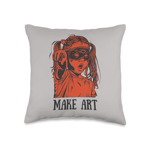 Make Art Third Eye Masked Little Super Hero Girl Pointing Throw Pillow
