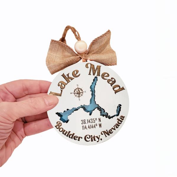 Custom Personalized Lake Map Holiday Ornament, 3D Lake Cut Out Design, Christmas Ornament for Family Reunion Lake House Housewarming Hostess Gift