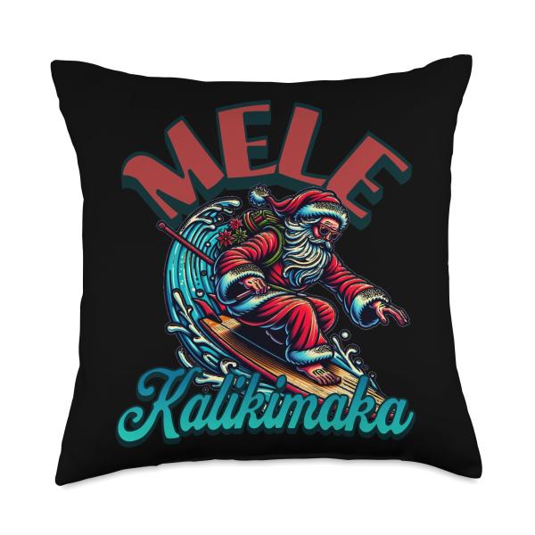 Mele Kalikimaka Santa Claus Christmas Fun Water Sports Throw Pillow