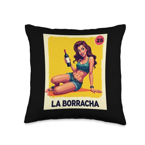 La Borracha Card Mexican Lottery Card Throw Pillow