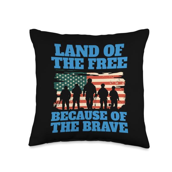 Land of the Free Because of the Brave Memorial Veterans Day Throw Pillow