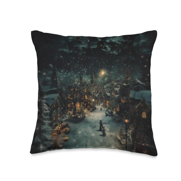 Vintage Christmas Thomas Kincade Inspired Holiday Decor Throw Pillow