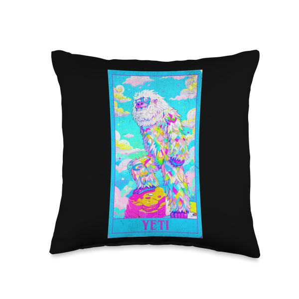 80s Yeti Cryptid Tarot Card Retro Style Art Throw Pillow