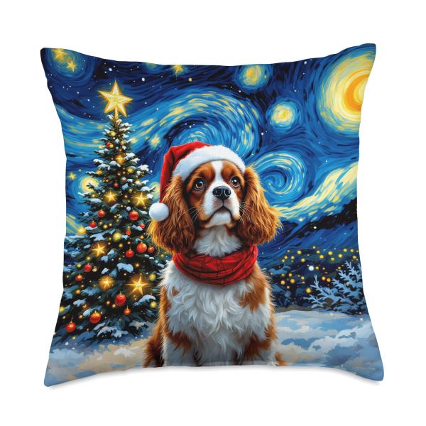 Cavalier King Charles Spaniel Starry Night Christmas Holiday Throw Pillow