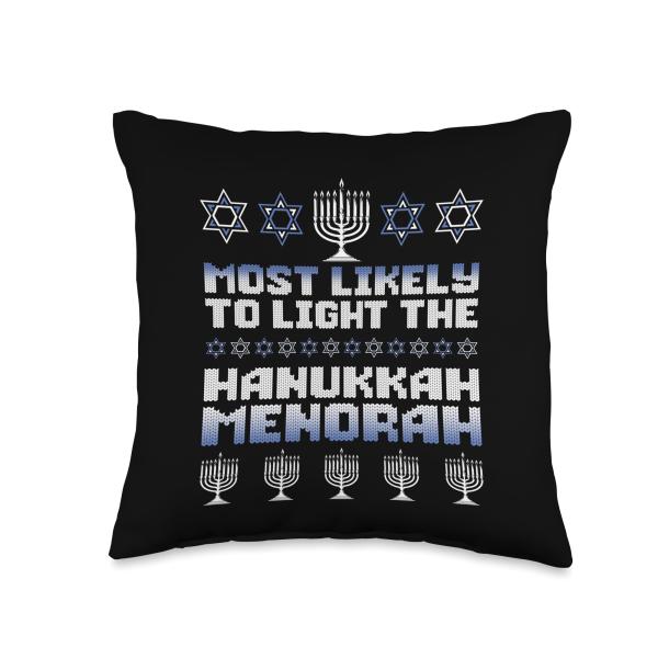 Most Likely To Light The Hanukkah Menorah Hanukkah Family Throw Pillow
