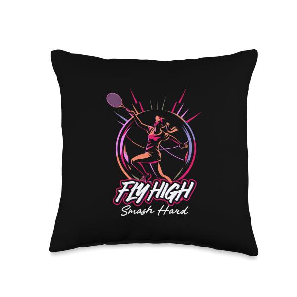 Fly High Smash Hard Girls Badminton Spirit Throw Pillow