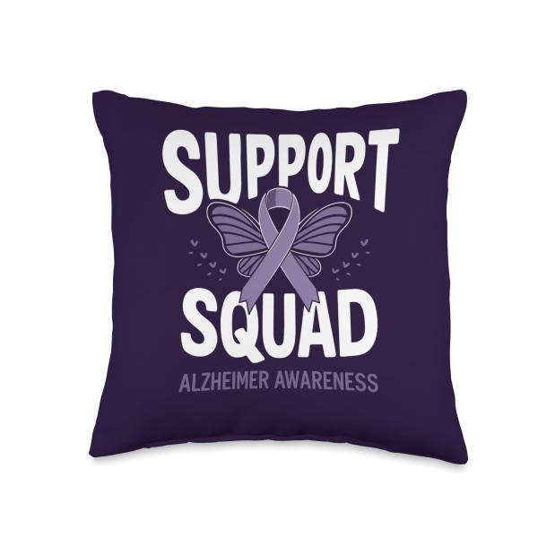 Support Squad Alzheimer's Awareness Men Women Dementia Ribbon Throw Pillow