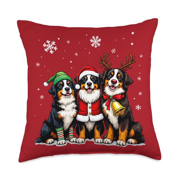 Bernese Mountain Dog Christmas Dogs Funny Santa Reindeer Elf Throw Pillow