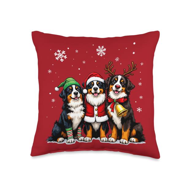 Bernese Mountain Dog Christmas Dogs Funny Santa Reindeer Elf Throw Pillow