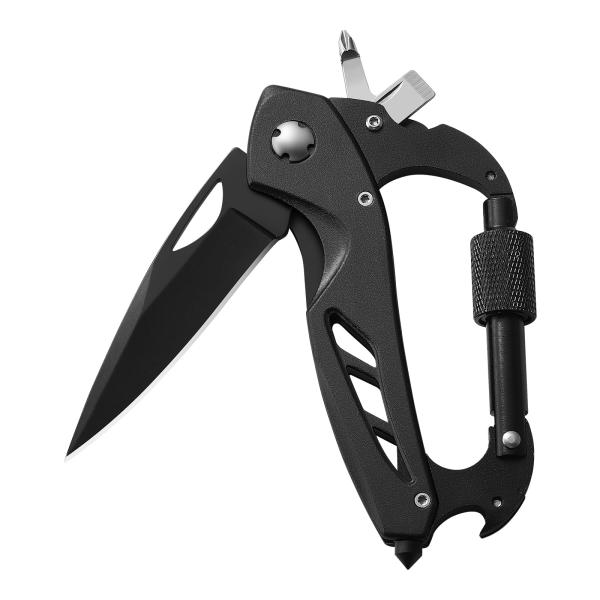 Multitool Carabiner with Pocket Knife, 6-in-1 Multi Tools with Window Breaker, Bottle Opener and Screwdriver,Camping and Mountaineering Survival Equip