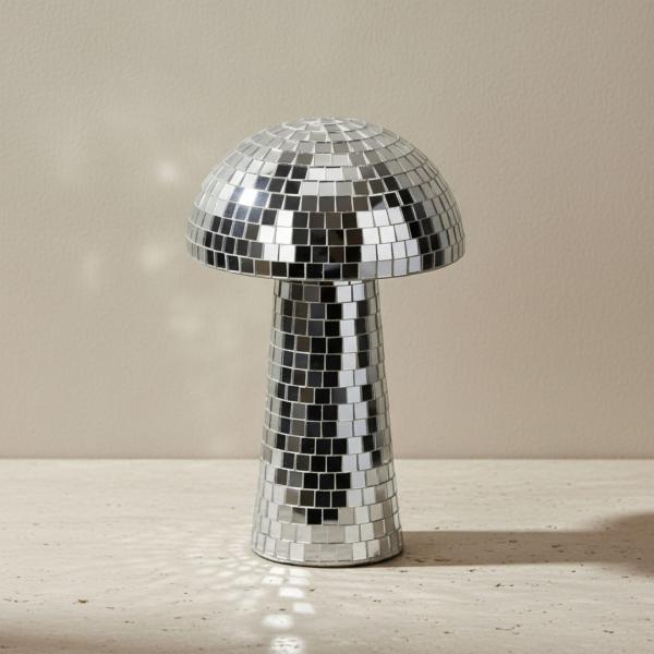 Metal Glass Mushroom Figurine Sculpture - Artful Accent for Room and Boho Decor Displays, Shelf or Tabletop Placement, Home Decor Sculptures With Refl