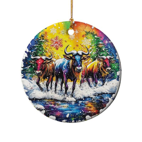 CanvasWis Wolves Howling at the Moon Graffiti Art Design 2 Ceramic Ornament For Home Decorations Xmas Tree Hanging Ornament Gifts for House Warming Ke