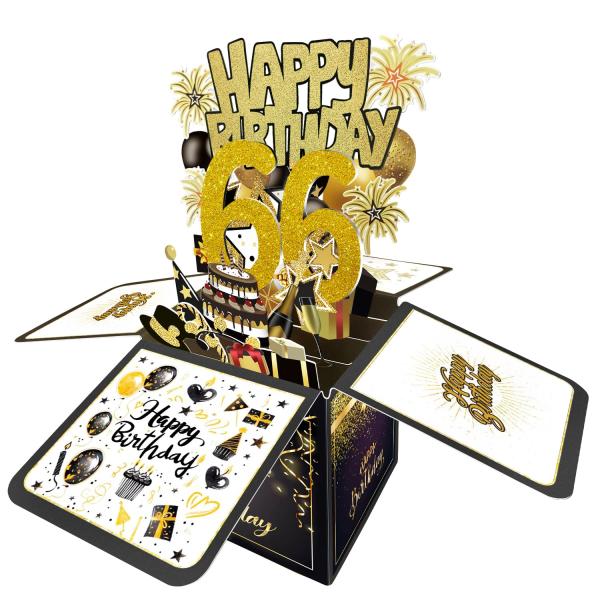 66歳の誕生日カード、66歳の誕生日デコレーション、女性、男性、ハッピーバースデー3Dカード、66歳のお母さん、お父さん、妻、夫への誕生日ギフトボック