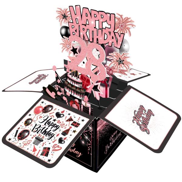 Joycard 28歳の誕生日カード、28歳の誕生日デコレーション、女性のためのハッピーバースデー3Dカード、28歳の彼女のための誕生日ギフトボックス