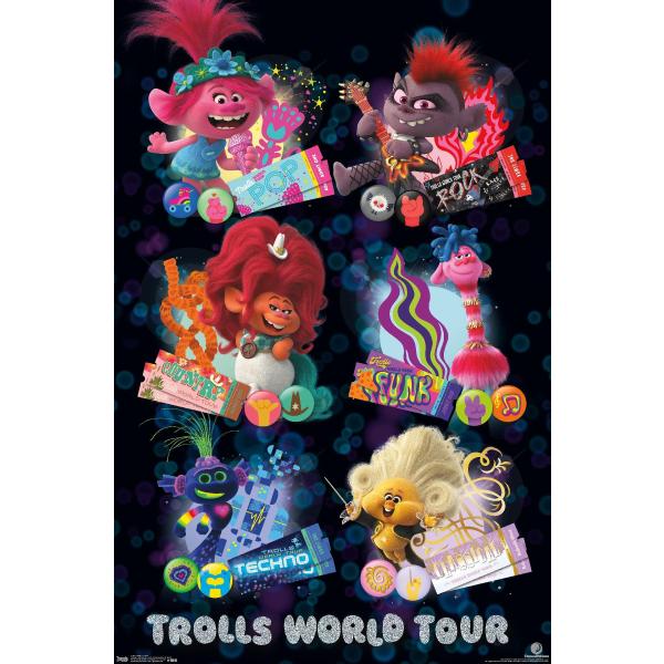 Trends International Trolls:World Tour - グリッドウォールポスター、長さ19 x 幅13、プレミアムフレームなしバージョン