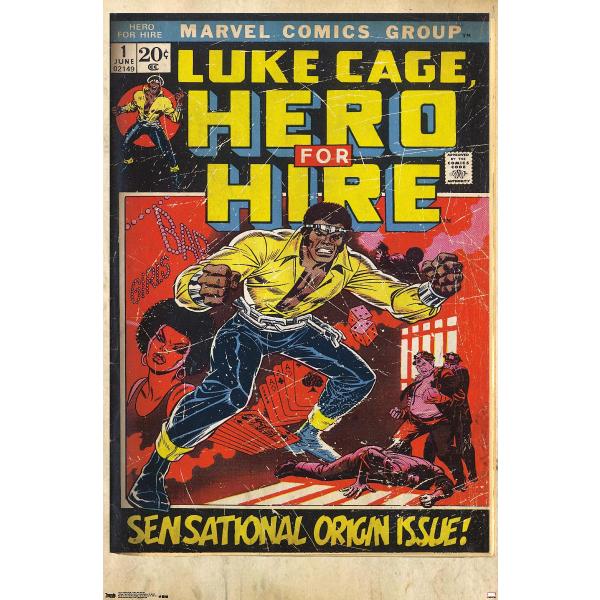 Trends International Marvel Comics Luke Cage - Hero for Hire Cover #1 Wall Poster, 19L x 13W, Premium Unframed Version