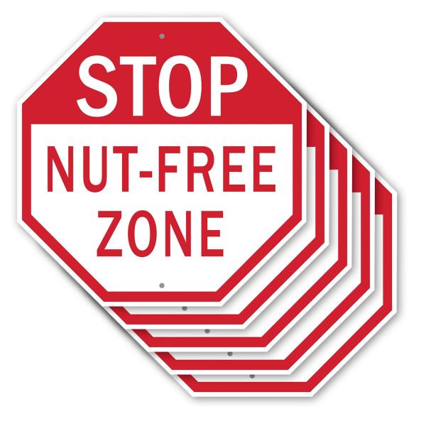 Stop Nut-free Zone (5 Pack) 10 inch X 10 inch Octagon Rust Free Aluminum Metal Signs Weather Resistant, UV Protected for Workplace, Private Property,