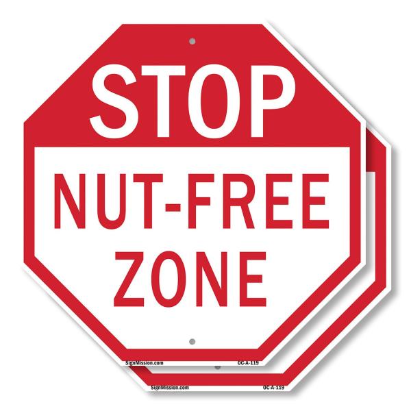 Stop Nut-free Zone (2 Pack) 10 inch X 10 inch Octagon Rust Free Aluminum Metal Signs Weather Resistant, UV Protected for Workplace, Private Property,