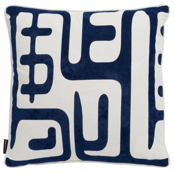 SAFAVIEH Home Collection Maize Mid-Century Modern Beige/Navy 18-inch Square Decorative Accent Throw Pillow with Insert (Set of 2)