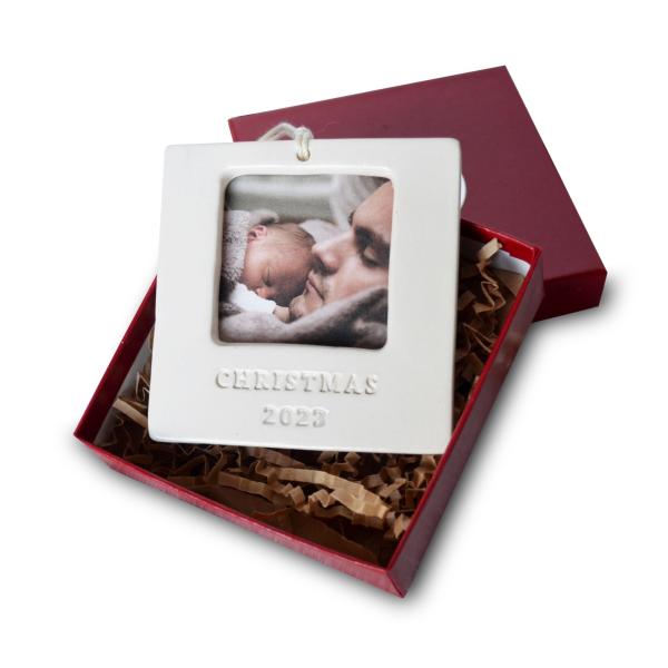First Christmas Ornament 2024 - Square Picture Frame Ornament, Family Ornament, Baby or Child Ornament, Wedding Ornament
