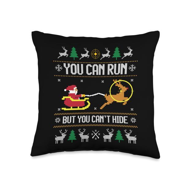 Deer Hunting Santa Claus Hunter Hunt Ugly Christmas Sweater Throw Pillow