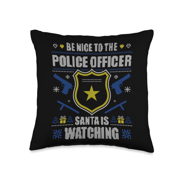Be Nice To The Police Officer Ugly Christmas Sweater X-Mas Throw Pillow
