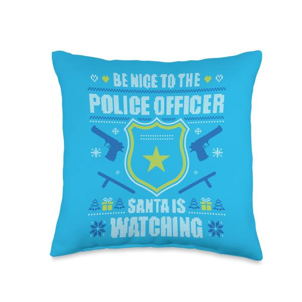 Be Nice To The Police Officer Ugly Christmas Sweater X-Mas Throw Pillow