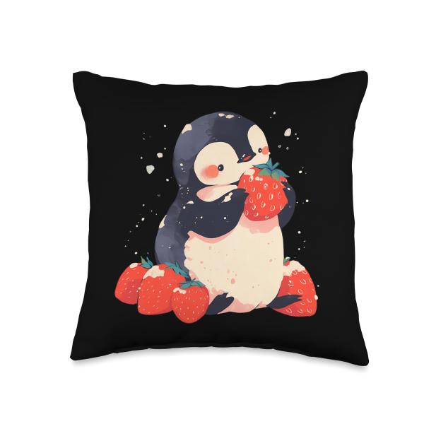 Strawberry Penguin Strawberry Fruit Nature Cute Wildlife Throw Pillow