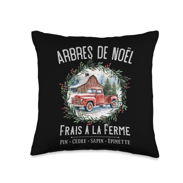 French Christmas Tree Farm Arbres de No〓l frais 〓 la Ferme Throw Pillow