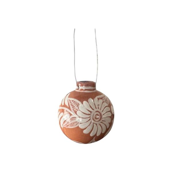 Handmade Mexican Pottery Christmas Ornaments - Round Brown and White Talavera, Traditional Mexican Decor (Set of 4)