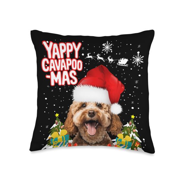 Cavapoo Christmas Outfit Idea For Women ＆ Christmas Cavapoo Throw Pillow