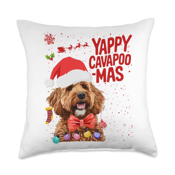 Cavapoo Christmas Outfit Idea For Wife ＆ Christmas Cavapoo Throw Pillow