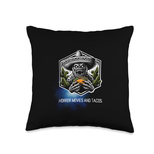 Horror Movies And Tacos Creepy Monster Throw Pillow