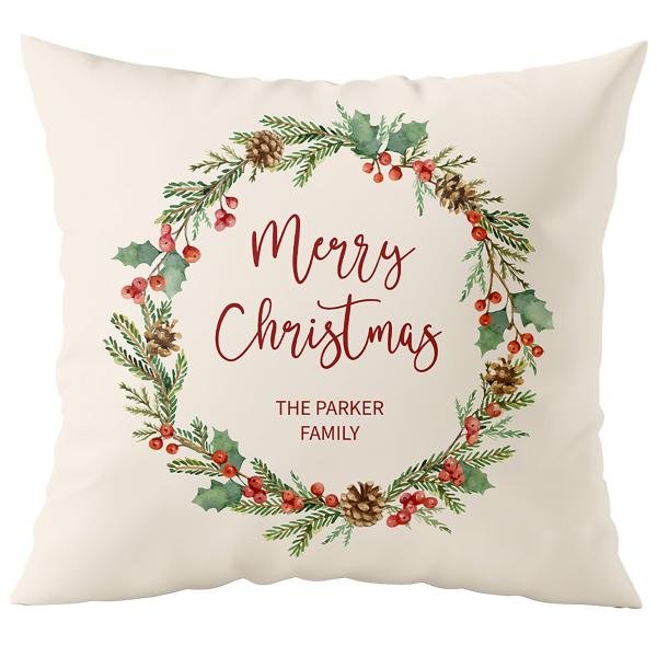 Fabric Textile Products Custom Pillow - USA Made - Christmas Throw Pillow - Personalized Pillows with Pictures - Wreath Christmas Pillow - Personalize