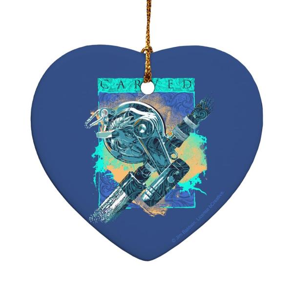 Carved Marlin Sailfish Fishing Reel Heart-Shaped Porcelain Holiday, 2.8"