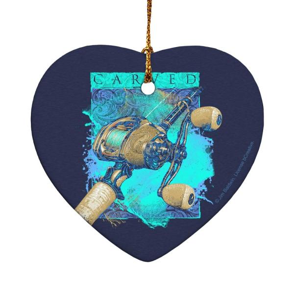 Carved Bass Fishing Rod Baitcaster Reel Heart-Shaped Porcelain, 2.8"