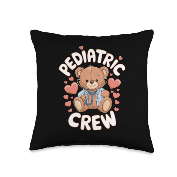Pediatric Crew Nurse Baby Bear Doctor Medical Valentine Throw Pillow