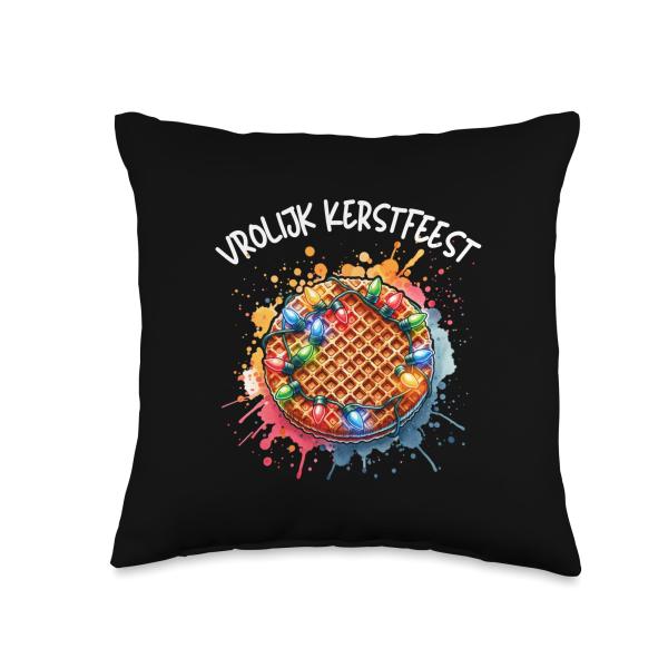 Stroopwafel Dutch Merry Christmas Vrolijk Kerstfeest Throw Pillow