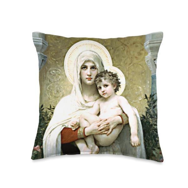 Madonna of the Roses Painting by William Bouguereau Throw Pillow