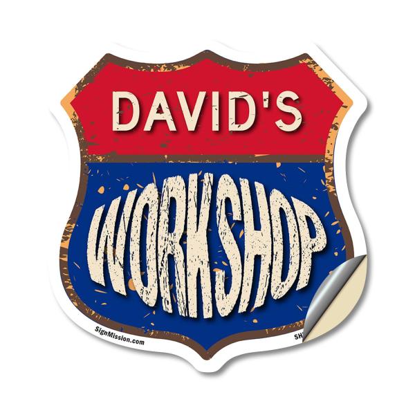 David's Workshop 12 inch X 12 inch Shield Shaped Heavy Duty 3.2 mil Vinyl Decal Weather Resistant, UV Protected To last, Gift for Dads and Uncles Clas