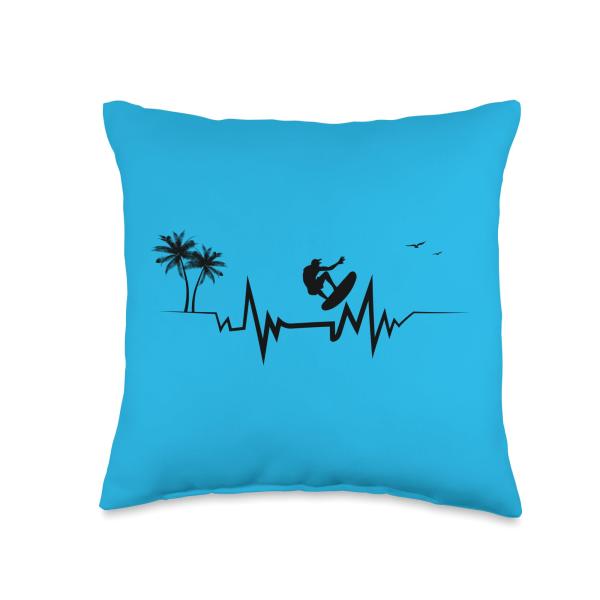 Surf Heartbeat Cool Waves for Hawaii Surfers Throw Pillow