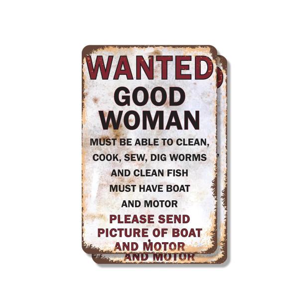 Wanted Good Woman Clean Fish Have Boat (2 Pack) 8 Inch x 12 Inch Novelty Plastic Sign Durable Weatherproof UV Protected Perfect for Boats Garages Fun