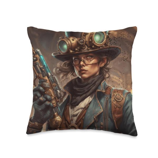 Victorian Steam Punk Assassin And Steampunk World Aesthetic Throw Pillow