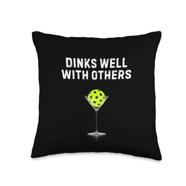 Dinks Well With Others Funny Pickleball Player Gift Throw Pillow
