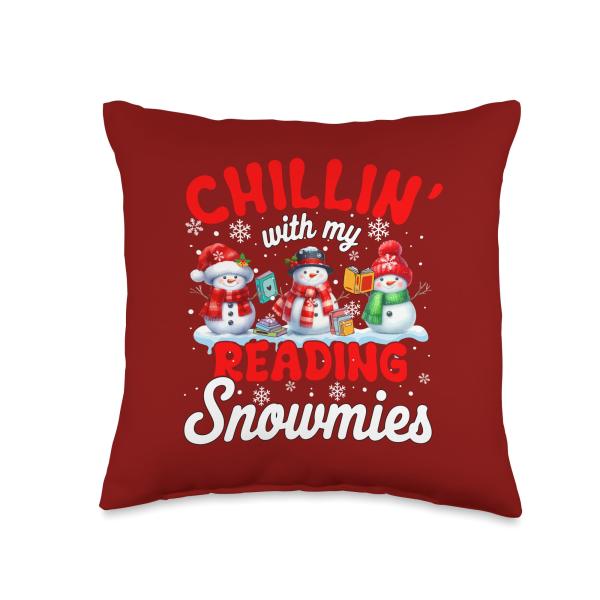 Chillin' With My Reading Snowmies Snowmen Teacher Team Throw Pillow