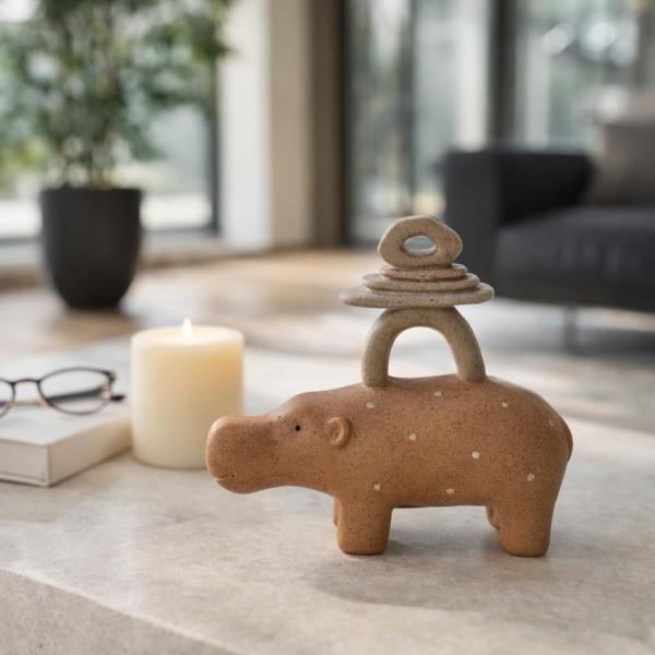 Sagebrook Home Polyresin Hippo Figurine with Stacked Stones for Inspired Decor